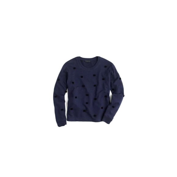 J.Crew Womens Pullover Pom-Pom Sweatshirt Blue Crew Neck Long Sleeve L‎ New - Picture 1 of 7